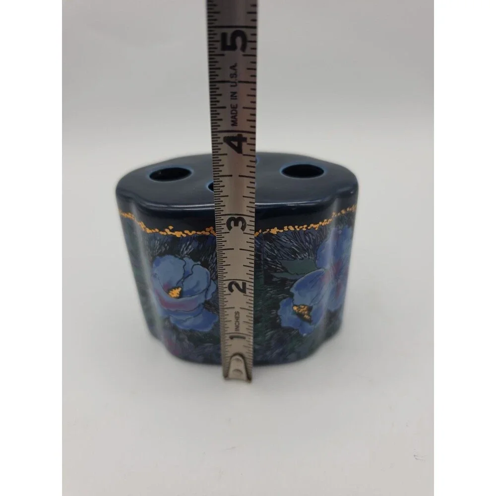 Vintage Toothbrush Holder Fantasia Pattern Made in Japan Floral Navy Blue